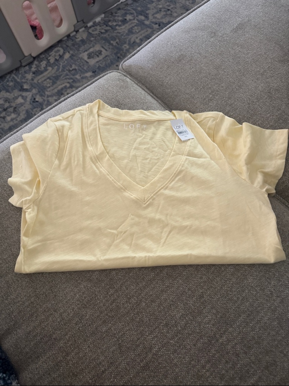 LOFT Pale Yellow V-Neck Short Sleeve Tee